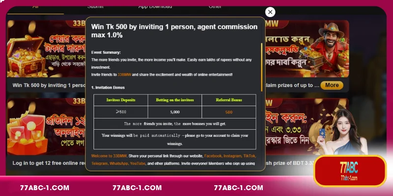 Promotions & Bonuses Earn Tk 500 by Inviting 1 Person with Up to 1.0% Commission